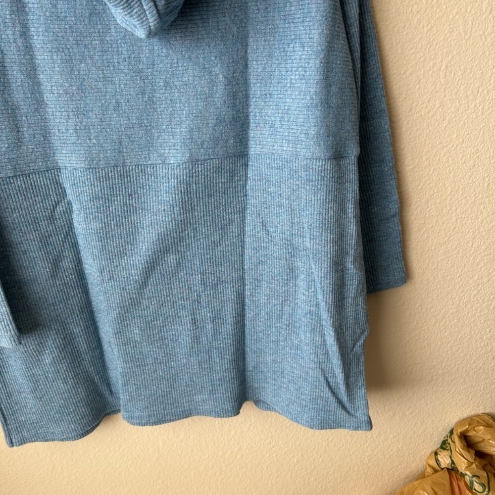 J.Jill Hooded Split-Neck Sweater Tunic Blue Heather Side-Slit Size Petite Medium - Picture 12 of 16